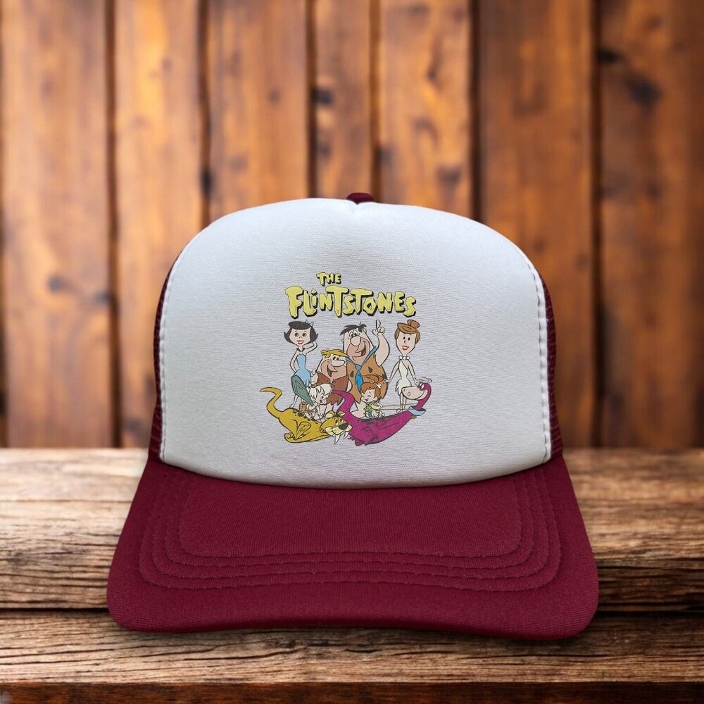 The Flinstones Mens Trucker Hat Maroon Fred Yabba Dabba Doo Bedrock Cartoon Cap